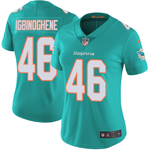 Nike Miami Dolphins #46 Noah Igbinoghene Aqua Green Team Color Women Stitched NFL Vapor Untouchable Limited Jersey->women nfl jersey->Women Jersey